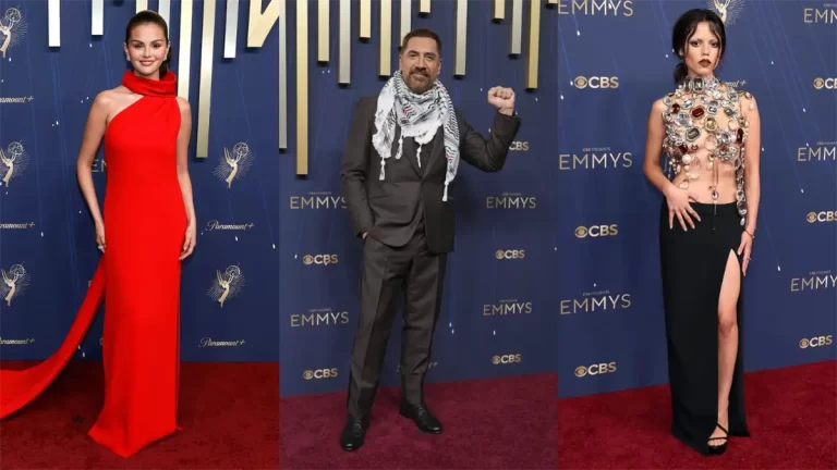 Moda y política en los Emmy: del pañuelo palestino de Bardem a la pedrería de Jenna Ortega